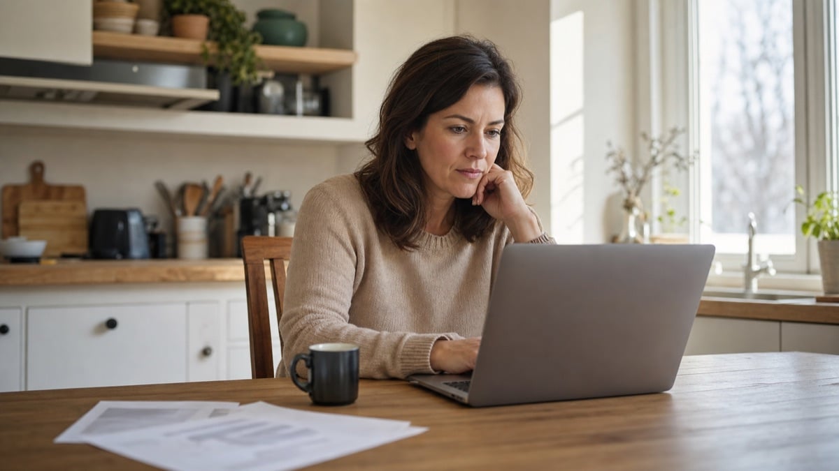 A parent researching whether their child needs a study permit for minors in Canada at a kitchen table