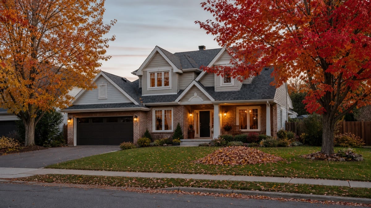 A welcoming Canadian suburban home in autumn representing a custodian or homestay residence for a minor