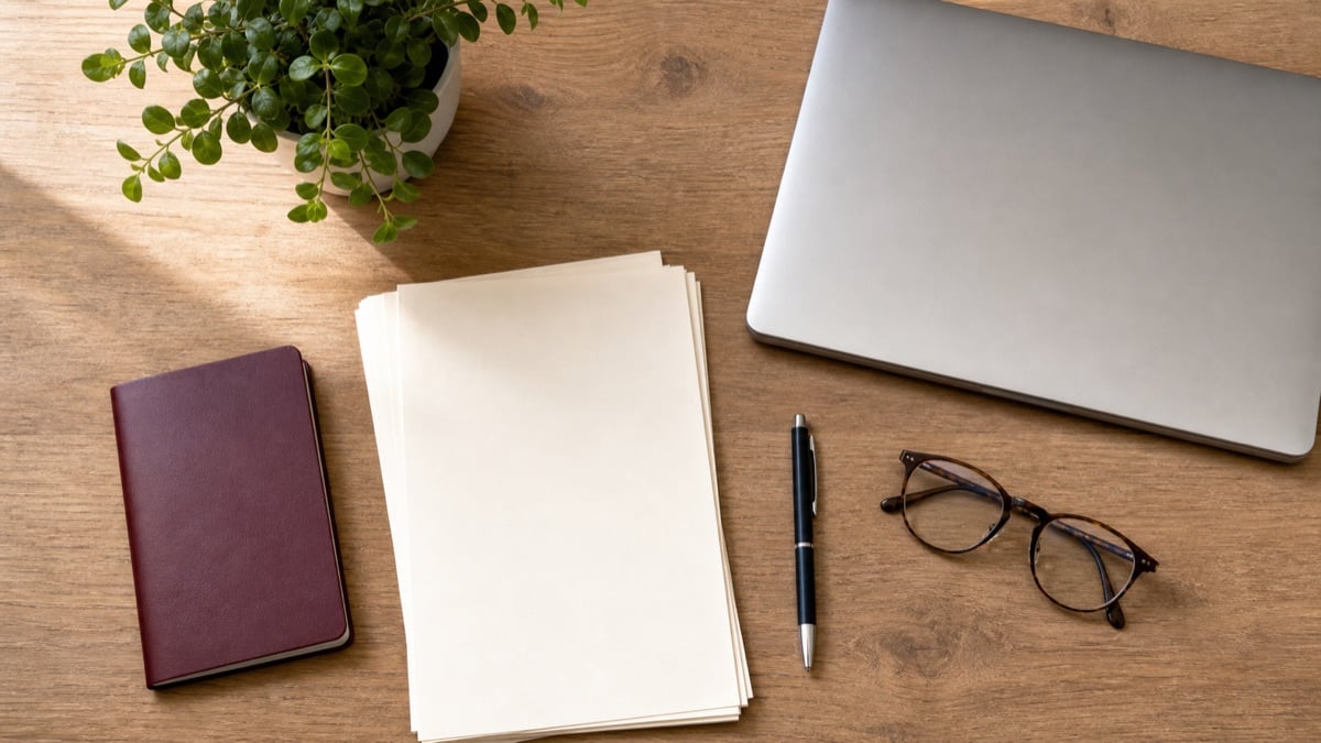 Organized desk with documents, a passport folder, and a laptop ready for a study permit transfer application