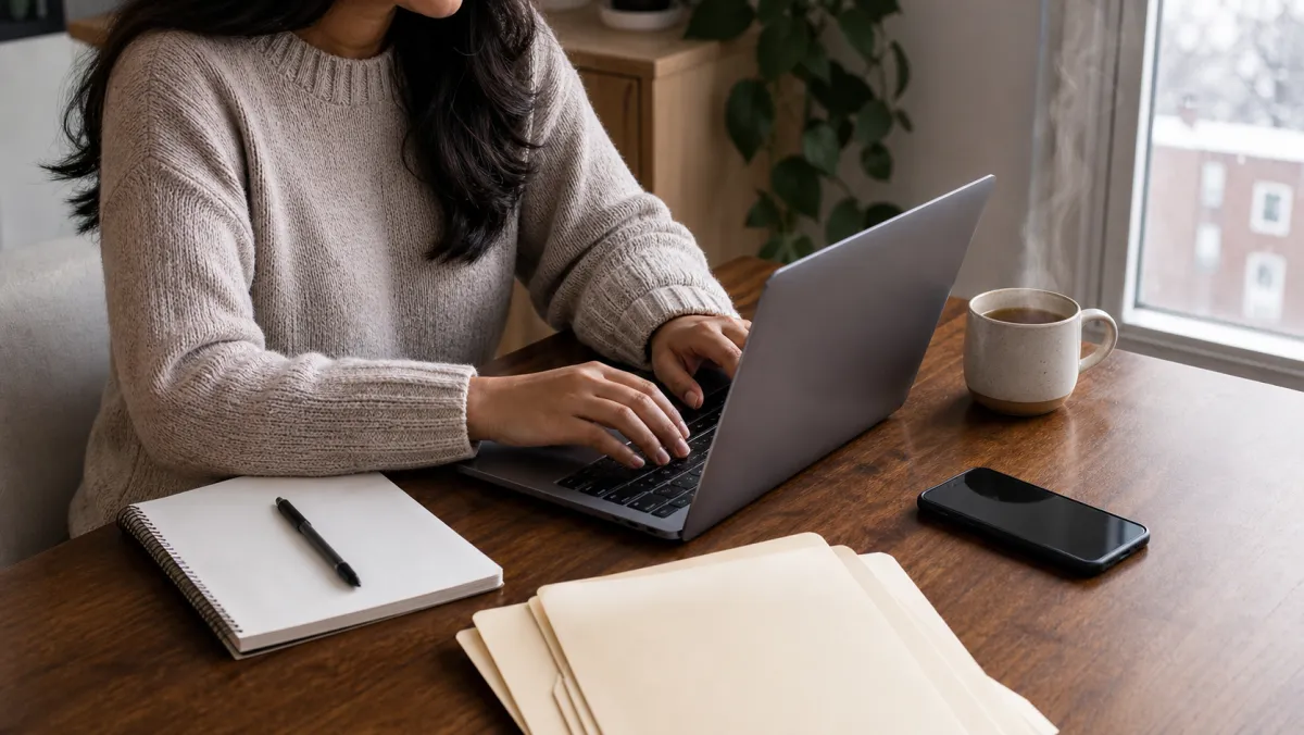 International student methodically working through her 7-day study permit reapply plan on a laptop