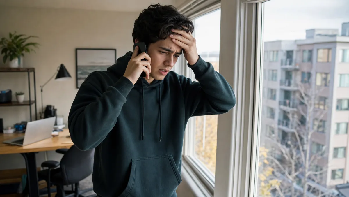 Worried international student urgently calling their bank to recall an e-transfer after a rental scam