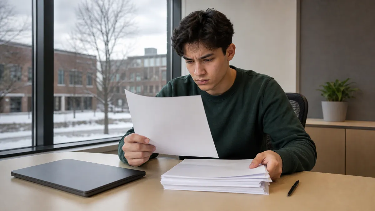 Worried applicant reviewing paperwork, the misrepresentation and 5-year-ban risk of a wrong NOC