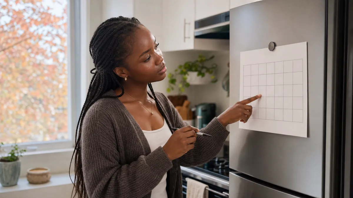Nigerian international student counting weeks on a kitchen calendar to plan her study permit intake