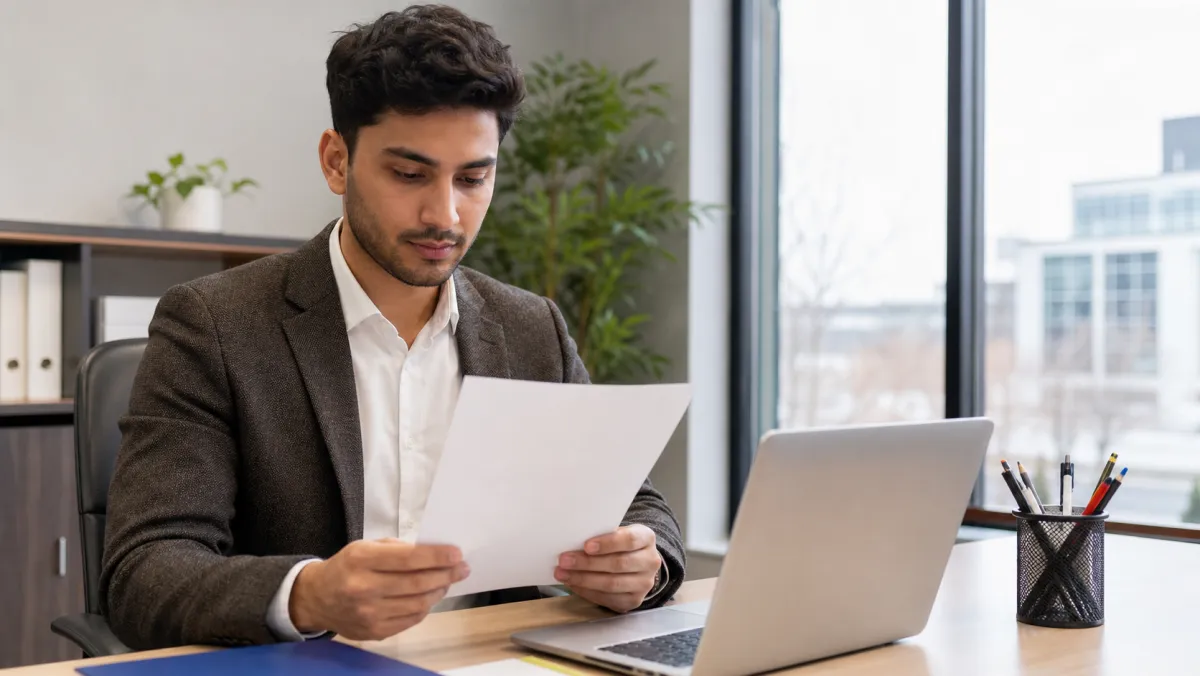 Professional reviewing an employment reference letter that documents real job duties for the NOC