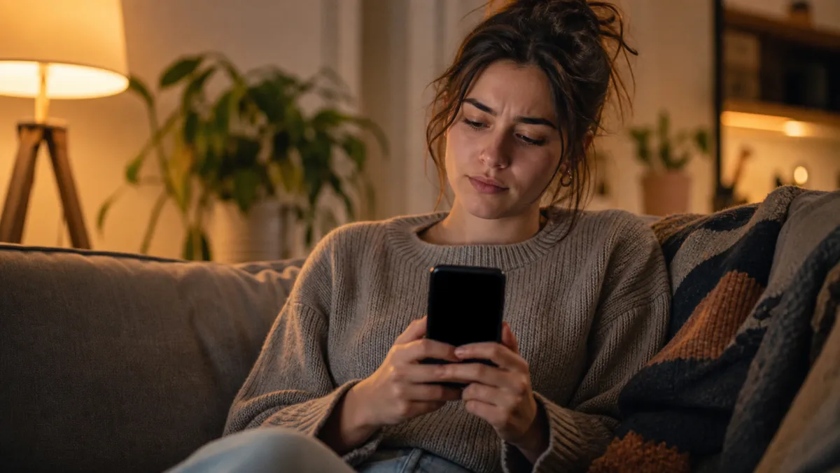 Prospective student verifying an online English course offer on her phone before paying a Canadian DLI