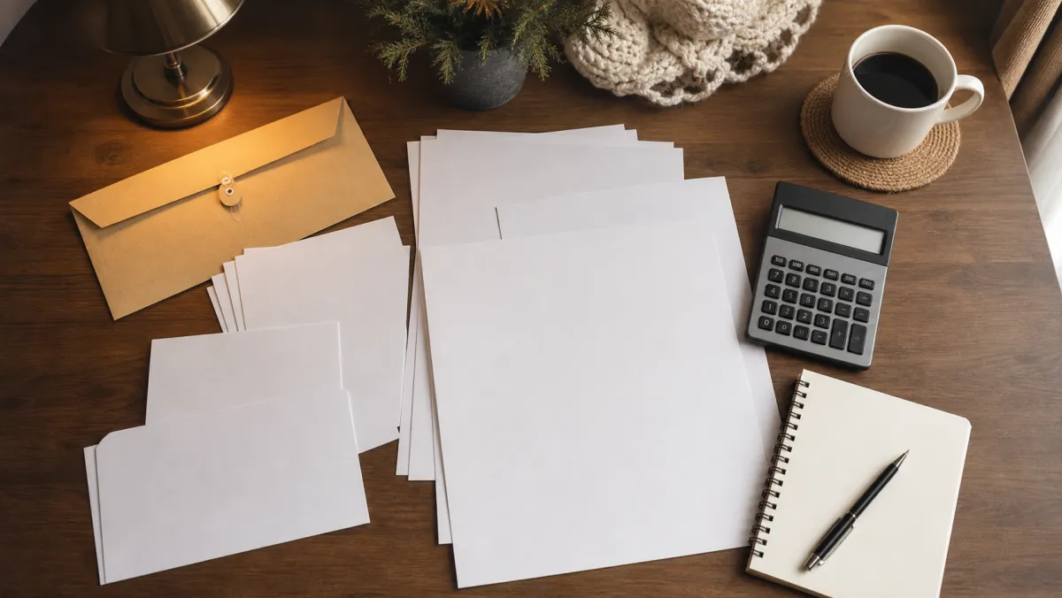 Tax paperwork, envelope, calculator and notepad on a desk, representing CRA VDP filing in the cash-work remedy path