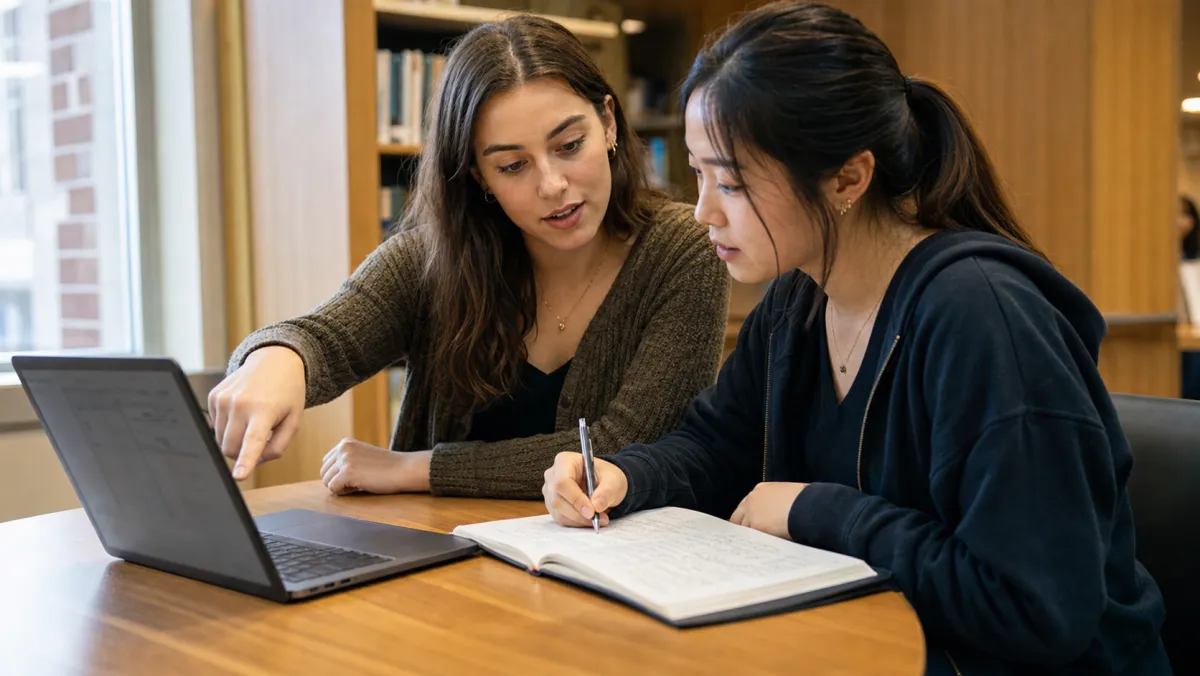 Free campus writing centre tutor helping an international student in Canada with an essay draft